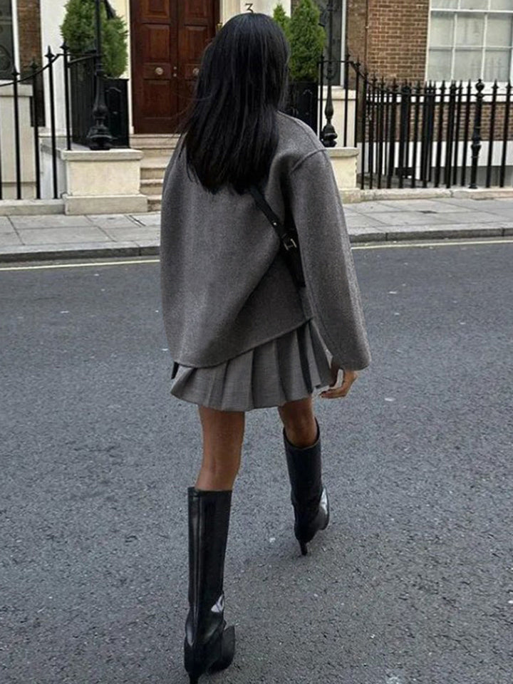 Buttoned Oversized Jacket for Women – Trendy High Collar Jacket