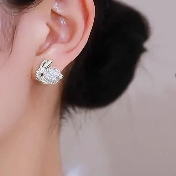 Cute Bunny Crystal Stud Earrings, view 4 - Elena Harper