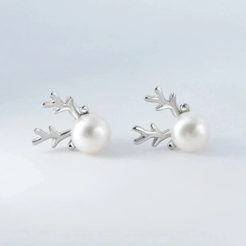 Deer Pearl Stud Earrings, view 3 - Elena Harper
