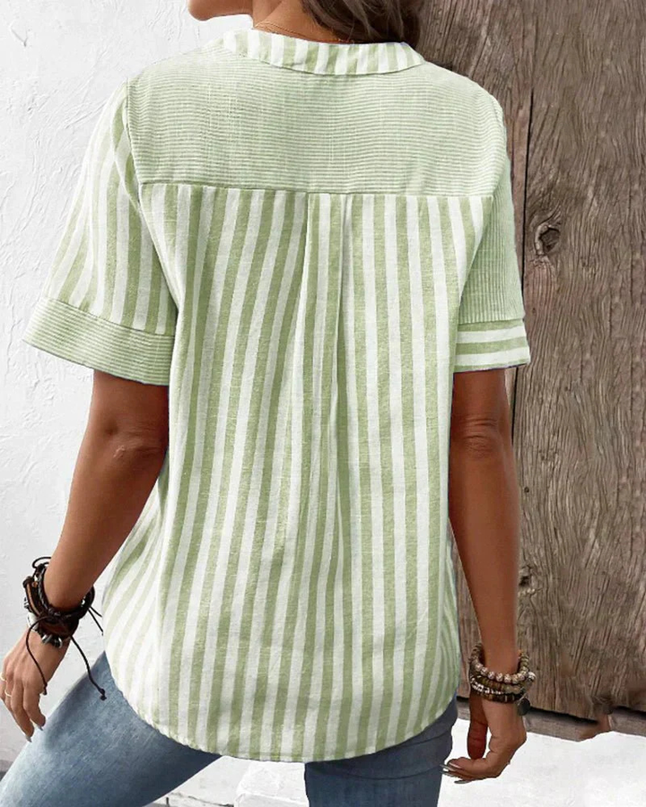 Jamie | Women's Cotton Striped Colorblock Half-Button Blouse
