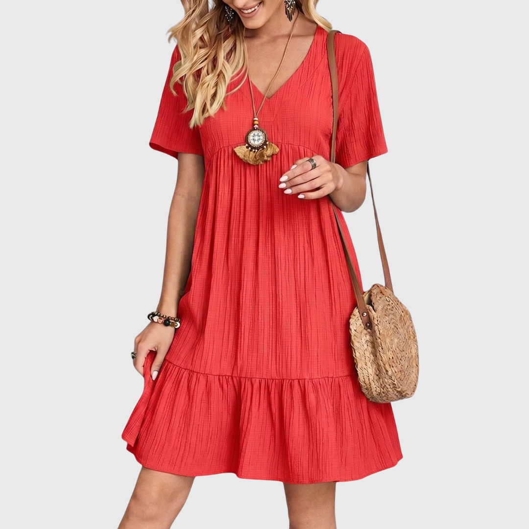 Casual Short Dress for Women with Gathered Waist