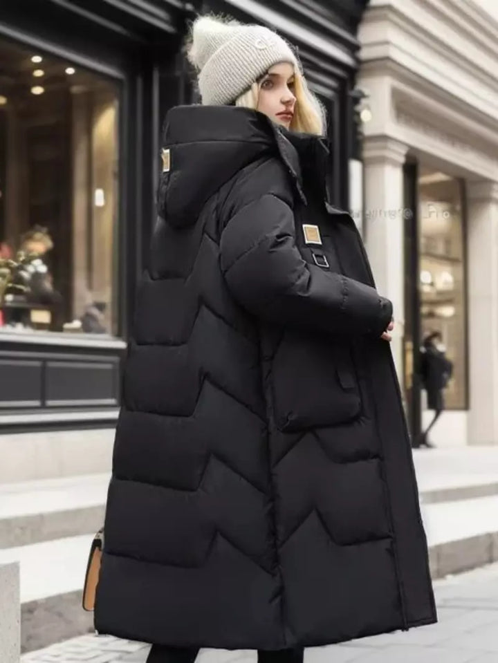 Priya - Chic Long Down Jacket with Pockets