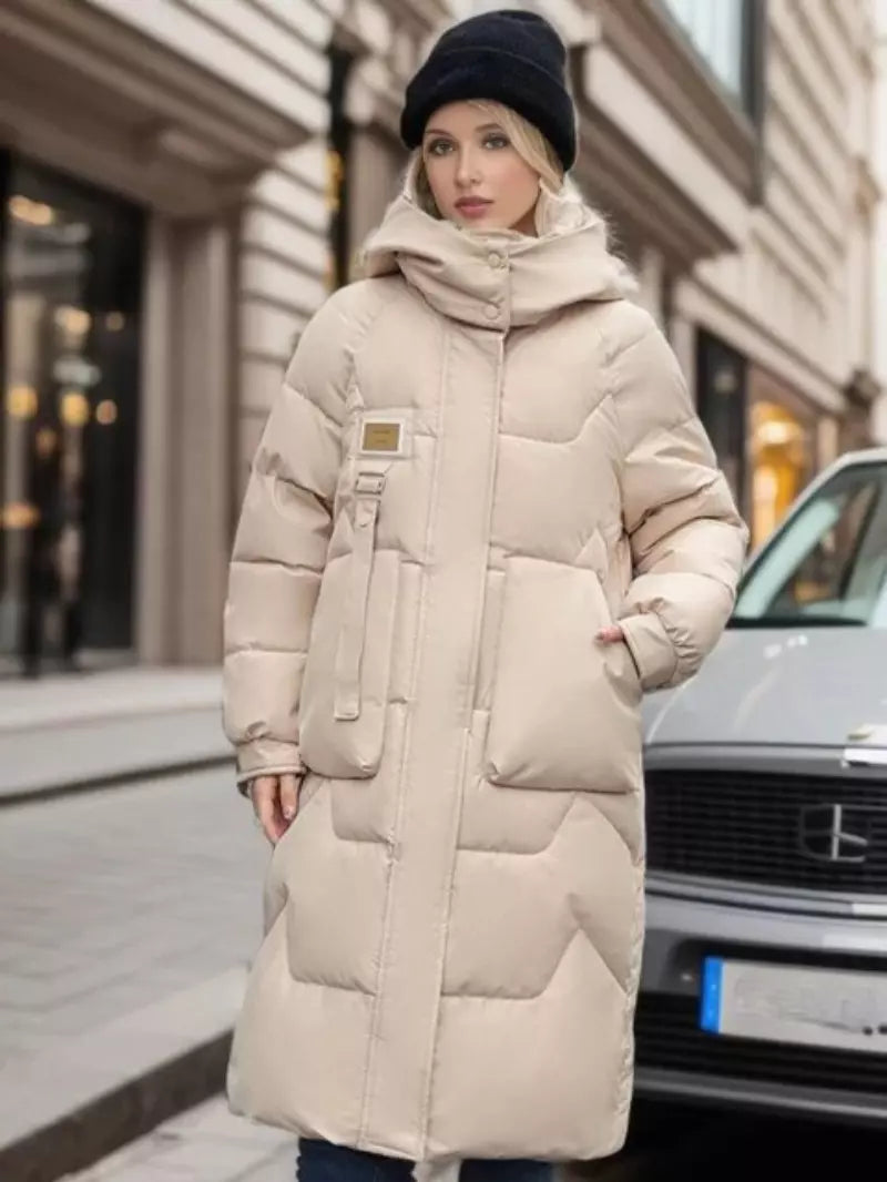 Priya - Chic Long Down Jacket with Pockets