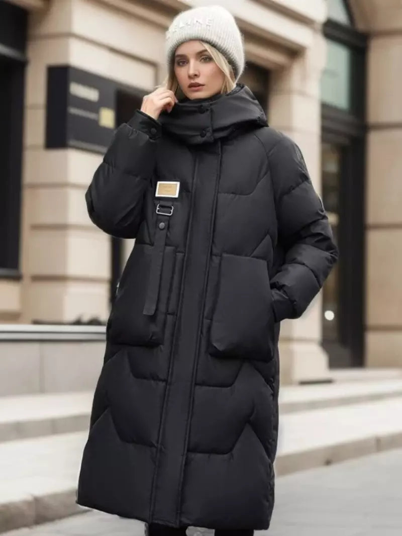 Priya - Chic Long Down Jacket with Pockets