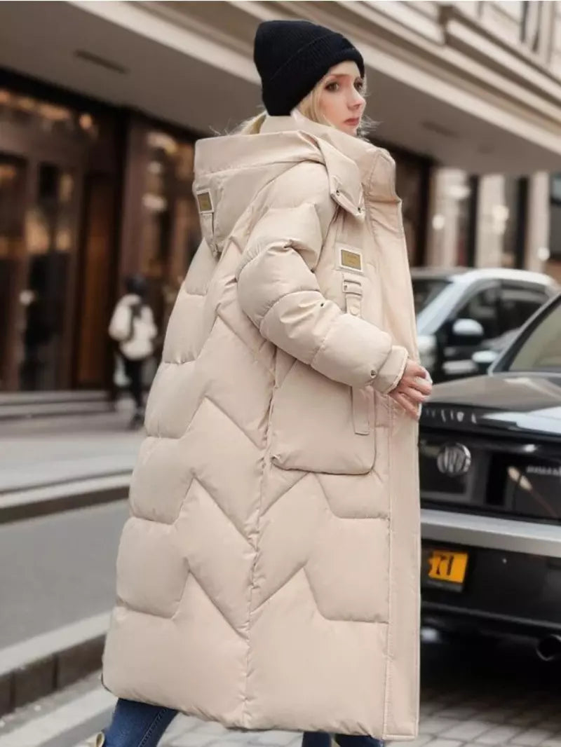 Priya - Chic Long Down Jacket with Pockets