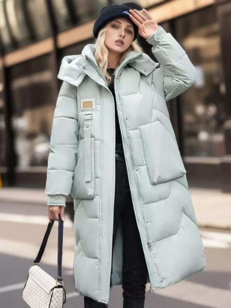 Priya - Chic Long Down Jacket with Pockets