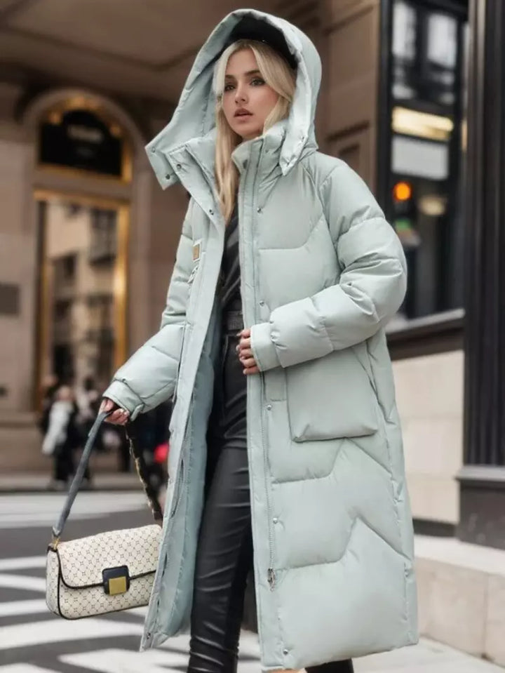 Priya - Chic Long Down Jacket with Pockets