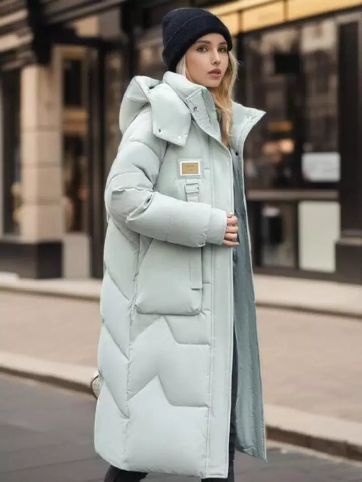 Priya - Chic Long Down Jacket with Pockets