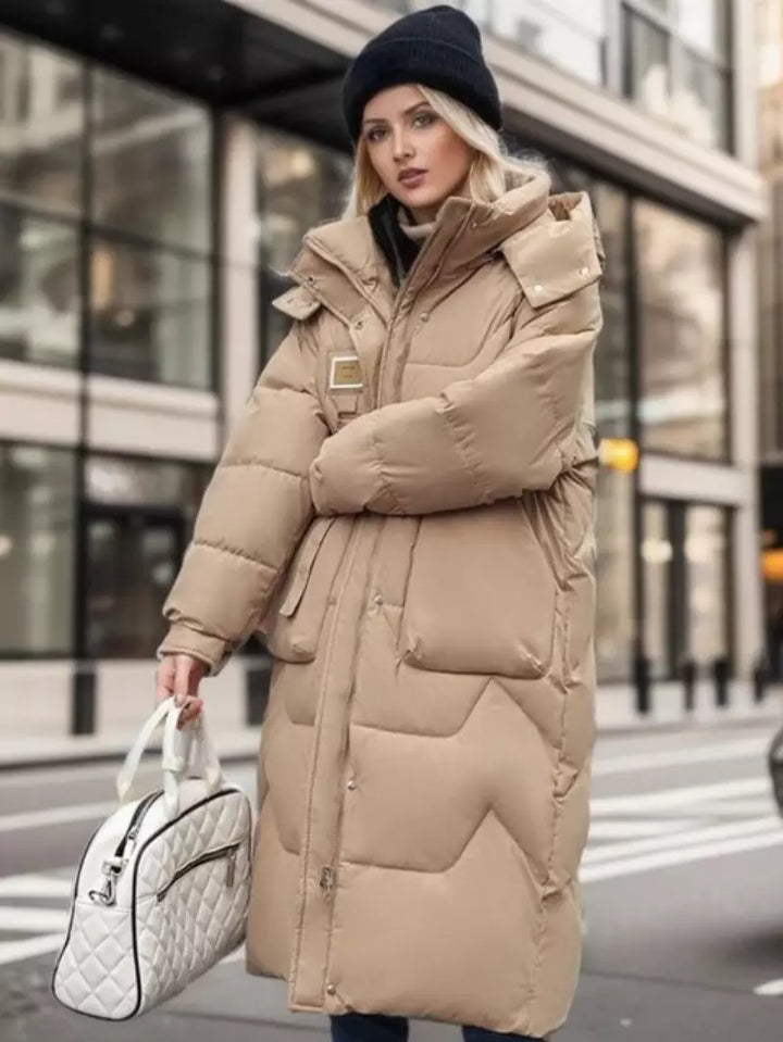 Priya - Chic Long Down Jacket with Pockets