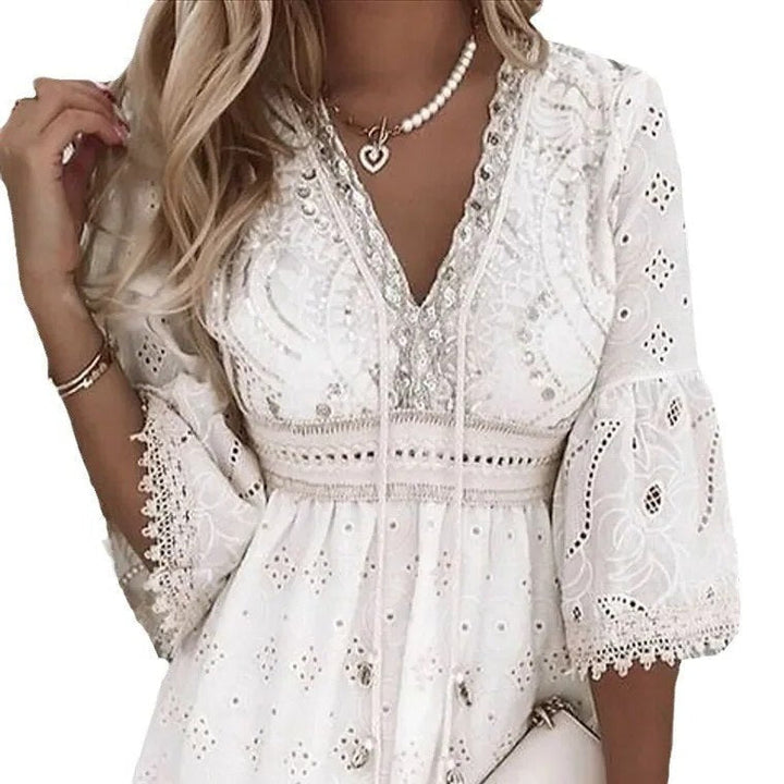 White Embroidered Mini Dress for Women – Elegant Design in Fine Lace