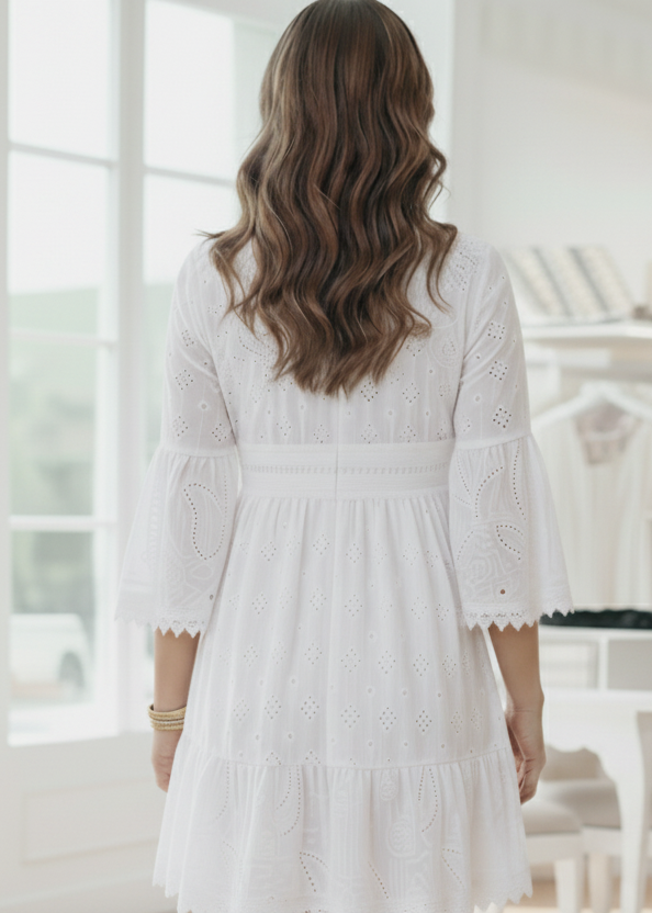 White Embroidered Mini Dress for Women – Elegant Design in Fine Lace