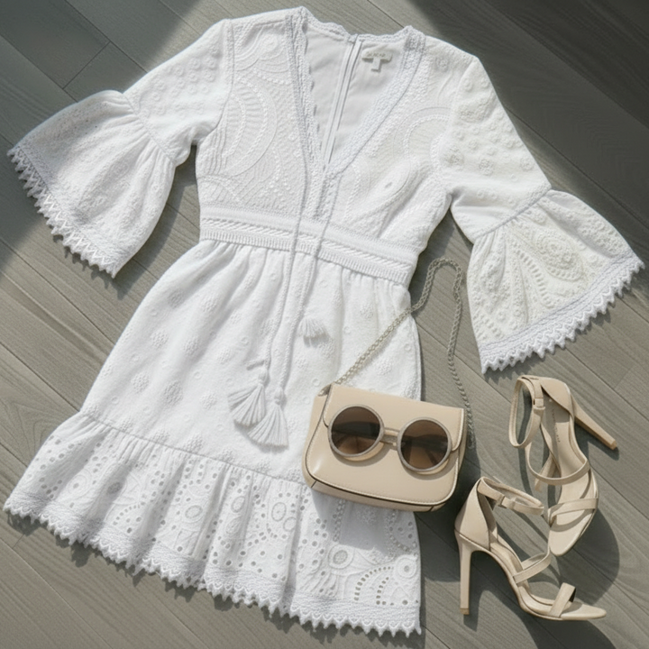 White Embroidered Mini Dress for Women – Elegant Design in Fine Lace