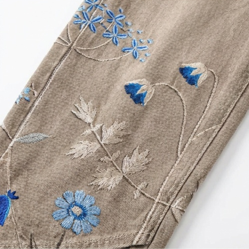 Bloomara Women's Embroidered Wide-Leg Jeans with Tulip Hem - Elena Harper