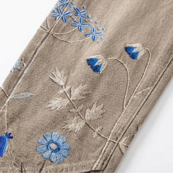 Bloomara Women's Embroidered Wide-Leg Jeans with Tulip Hem - Elena Harper