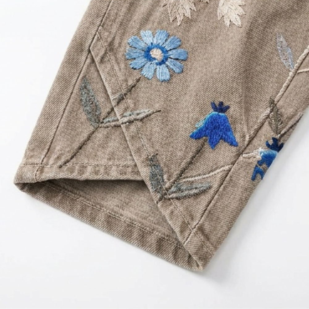 Bloomara Women's Embroidered Wide-Leg Jeans with Tulip Hem - Elena Harper