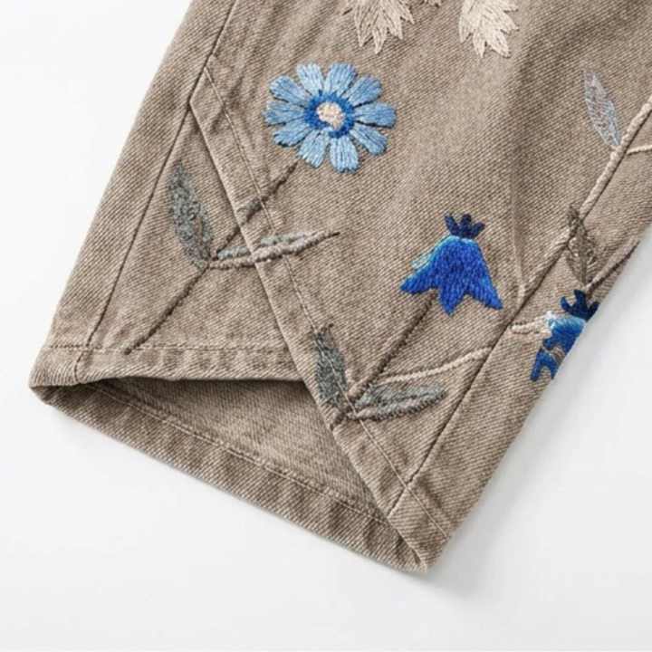 Bloomara Women's Embroidered Wide-Leg Jeans with Tulip Hem - Elena Harper