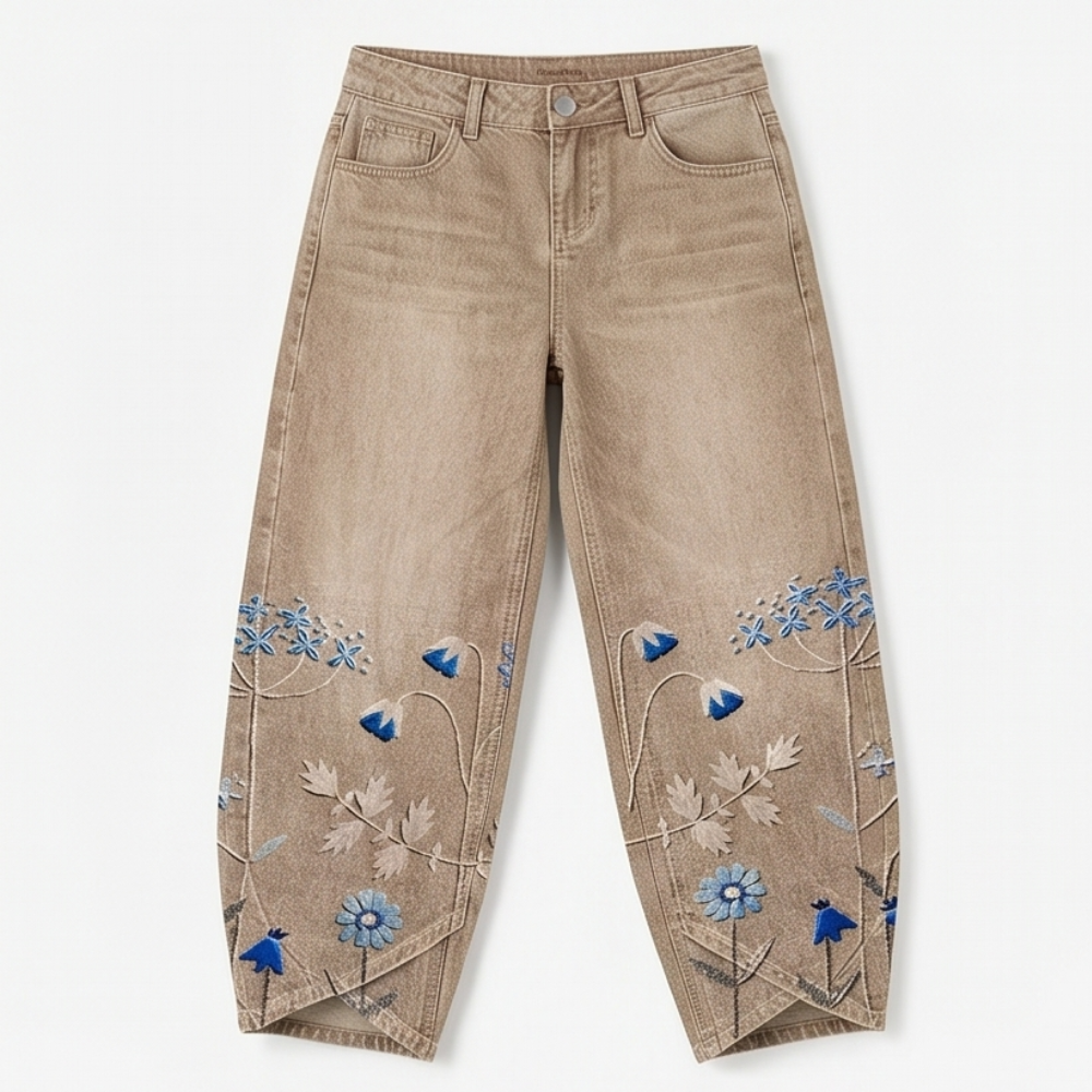 Bloomara Women's Embroidered Wide-Leg Jeans with Tulip Hem - Elena Harper