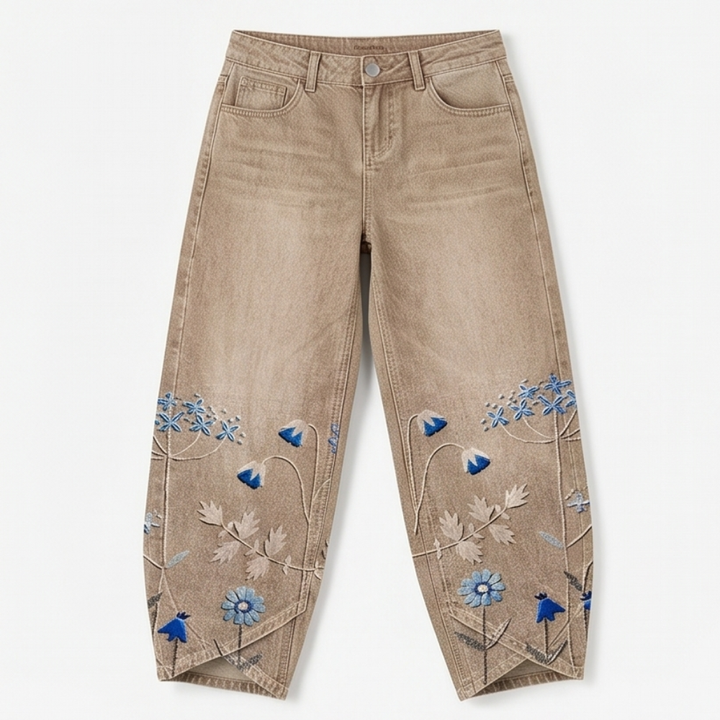 Bloomara Women's Embroidered Wide-Leg Jeans with Tulip Hem - Elena Harper