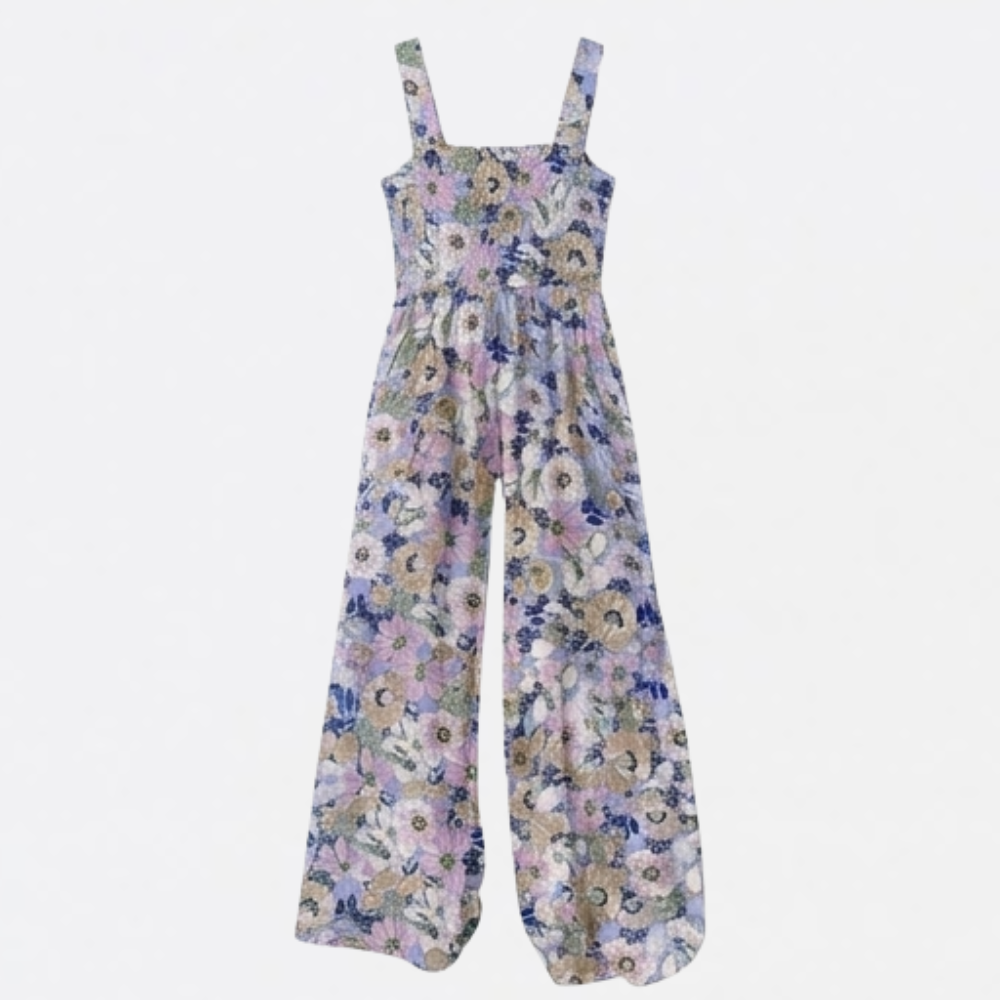 Bloomara Floral Wide-Leg Jumpsuit with Pockets - Elena Harper