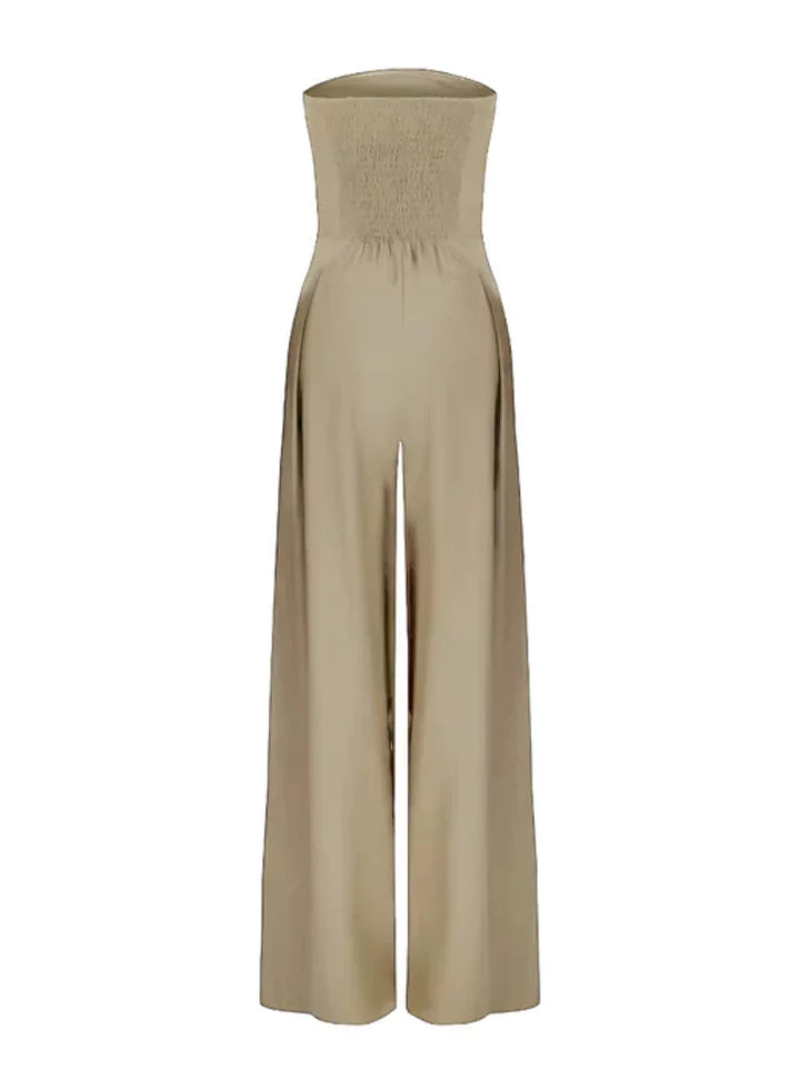 Elegant Strapless Wide Leg Jumpsuit for Women Navy Blue, Black & Beige, view 9 - Elena Harper
