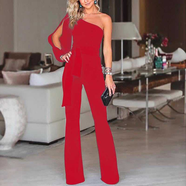 Consuelo | Long Jumpsuit with One Shoulder and Tied Belt