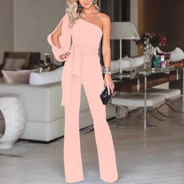 Consuelo | Long Jumpsuit with One Shoulder and Tied Belt