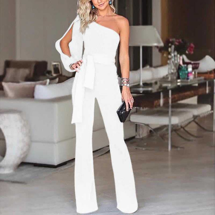 Consuelo | Long Jumpsuit with One Shoulder and Tied Belt
