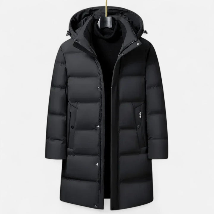 Men's Warm Down Parka with Hood and Long Cut