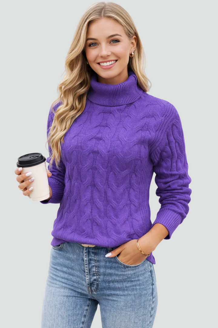 Cable Knit Turtleneck Sweater for Women Casual Chic