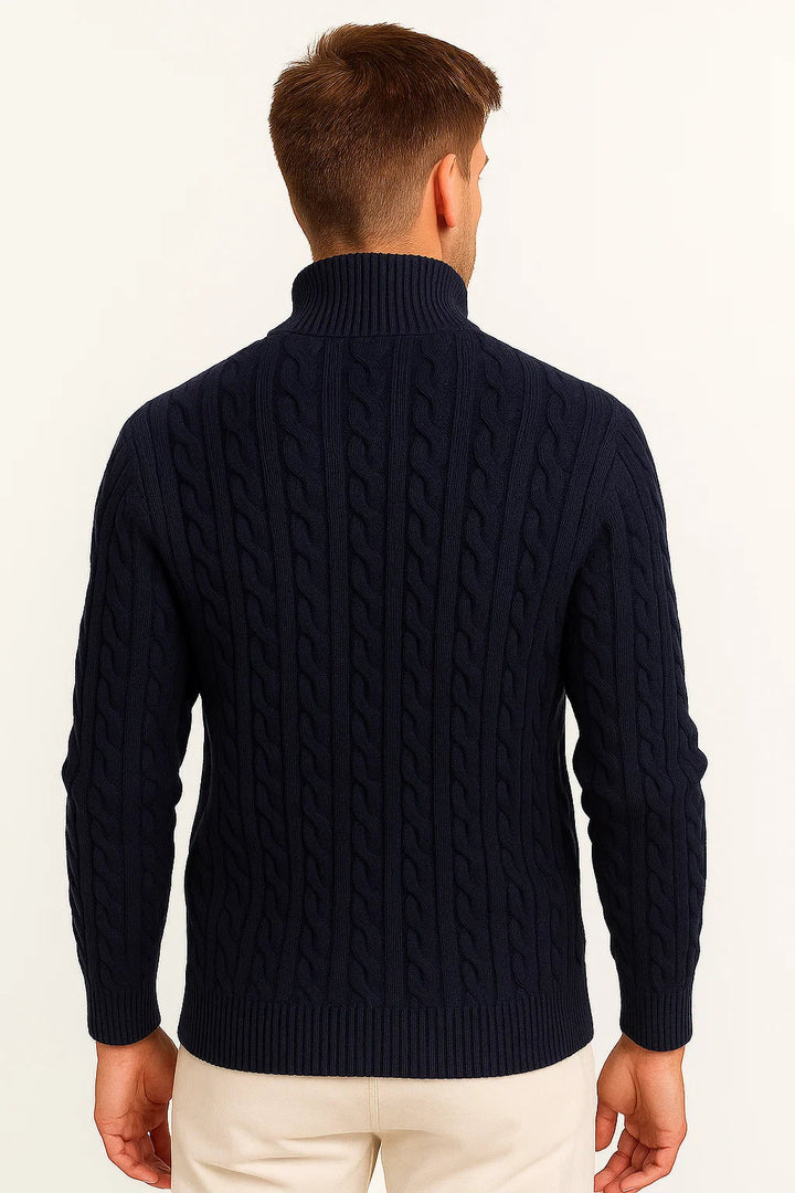 Konrad | Men's Spring Knit Sweater with Cable Pattern and Zipper at Collar