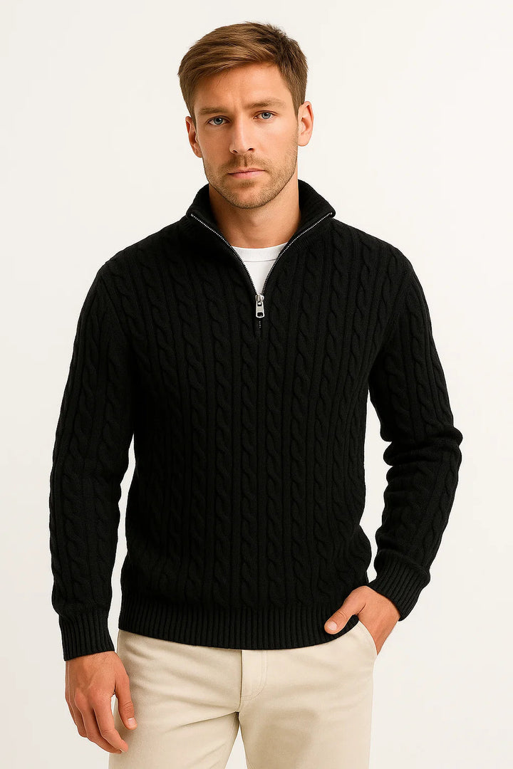 Konrad | Men's Spring Knit Sweater with Cable Pattern and Zipper at Collar
