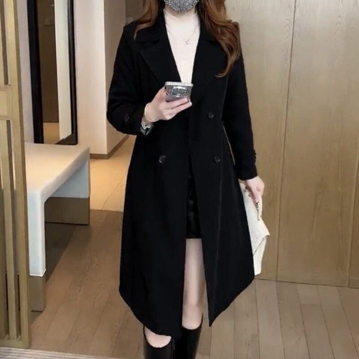 Sophisticated Long Trench Coat with Lapels for Women – Warm and Elegant Coat
