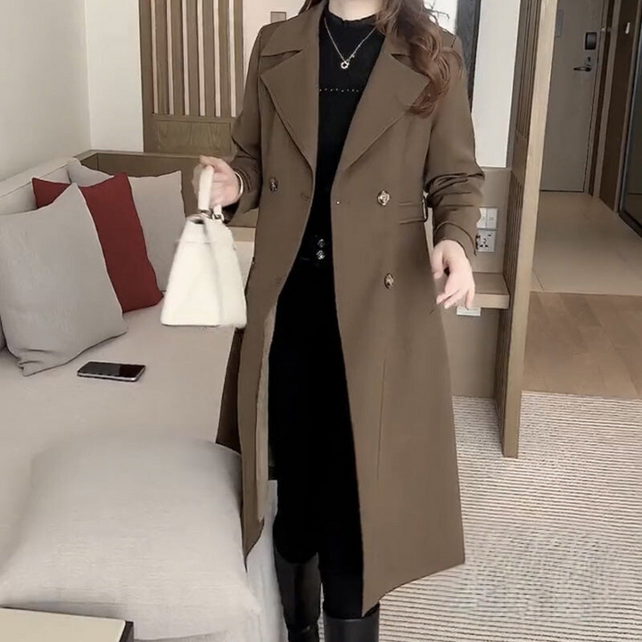 Sophisticated Long Trench Coat with Lapels for Women – Warm and Elegant Coat