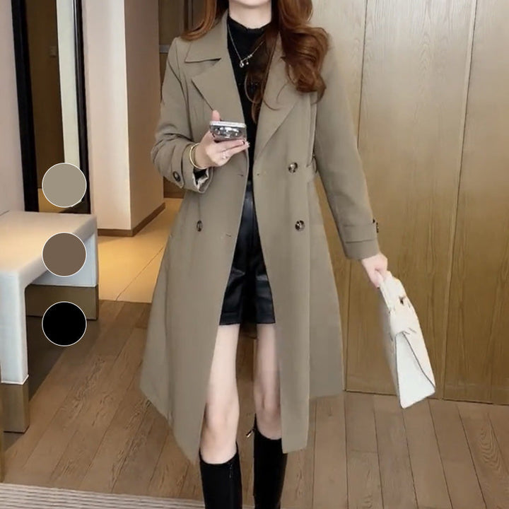 Sophisticated Long Trench Coat with Lapels for Women – Warm and Elegant Coat