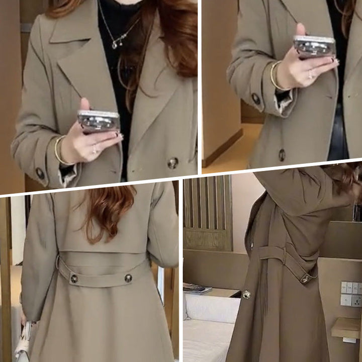 Sophisticated Long Trench Coat with Lapels for Women – Warm and Elegant Coat