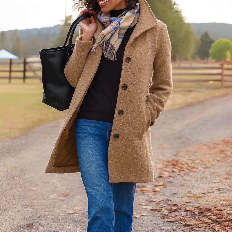 Quendra Long-Sleeve Button Coat, view 8 - Elena Harper
