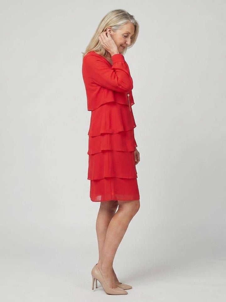 Layered knee-length dress by Emma & Rose Cape Town featuring a stylish design and flowing fabric, perfect for casual or semi-formal wear.
