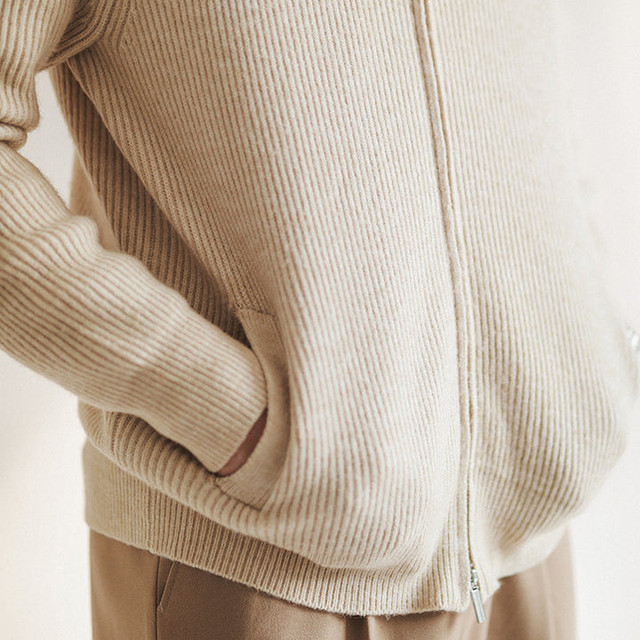 Men's Full Zip Ribbed Knit Sweater with Mock Neck