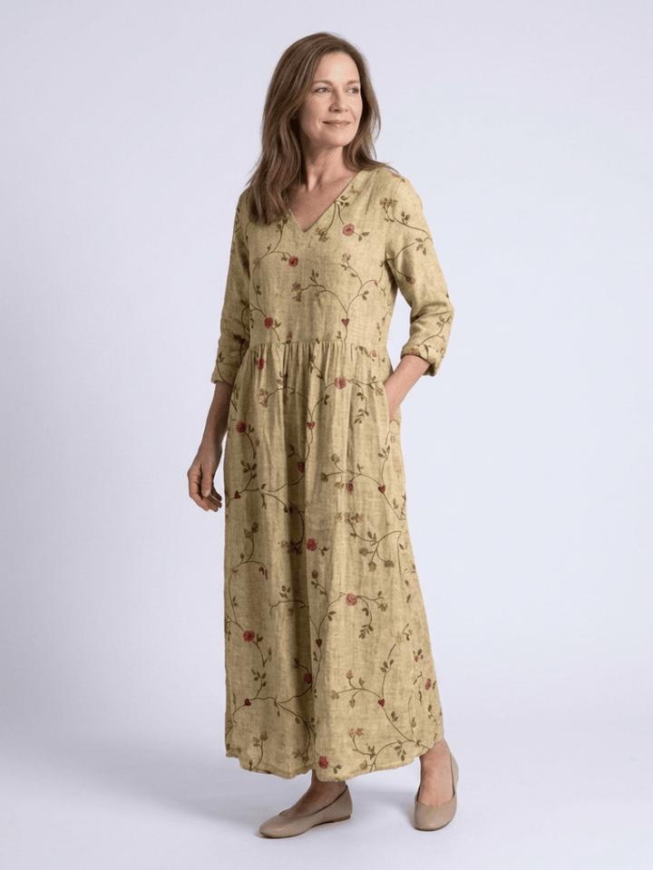 Marina™ quarter sleeve maxi dress by Emma & Rose Cape Town, featuring a flowing silhouette and elegant design.