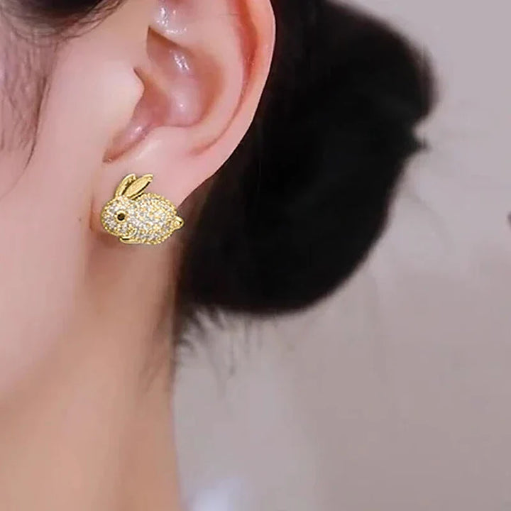 Cute Bunny Crystal Stud Earrings, view 5 - Elena Harper