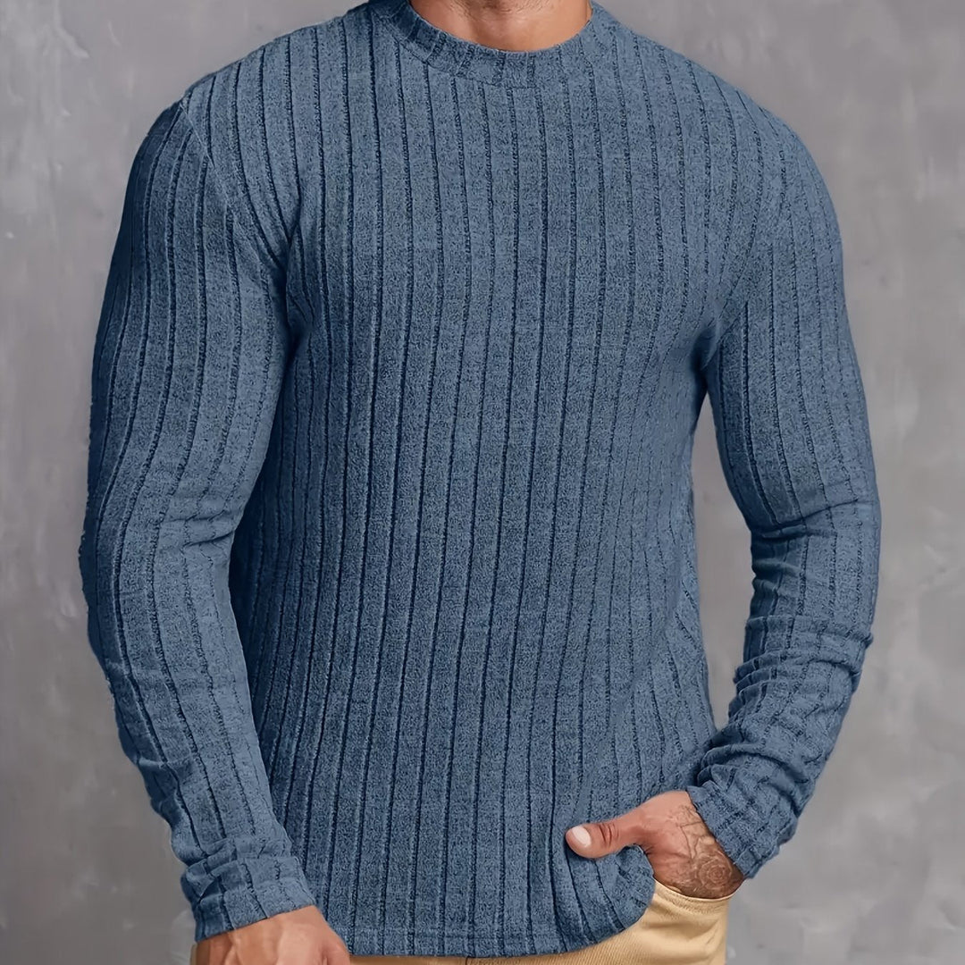 Men's Ribbed Sweater with Round Neck, Slim Fit