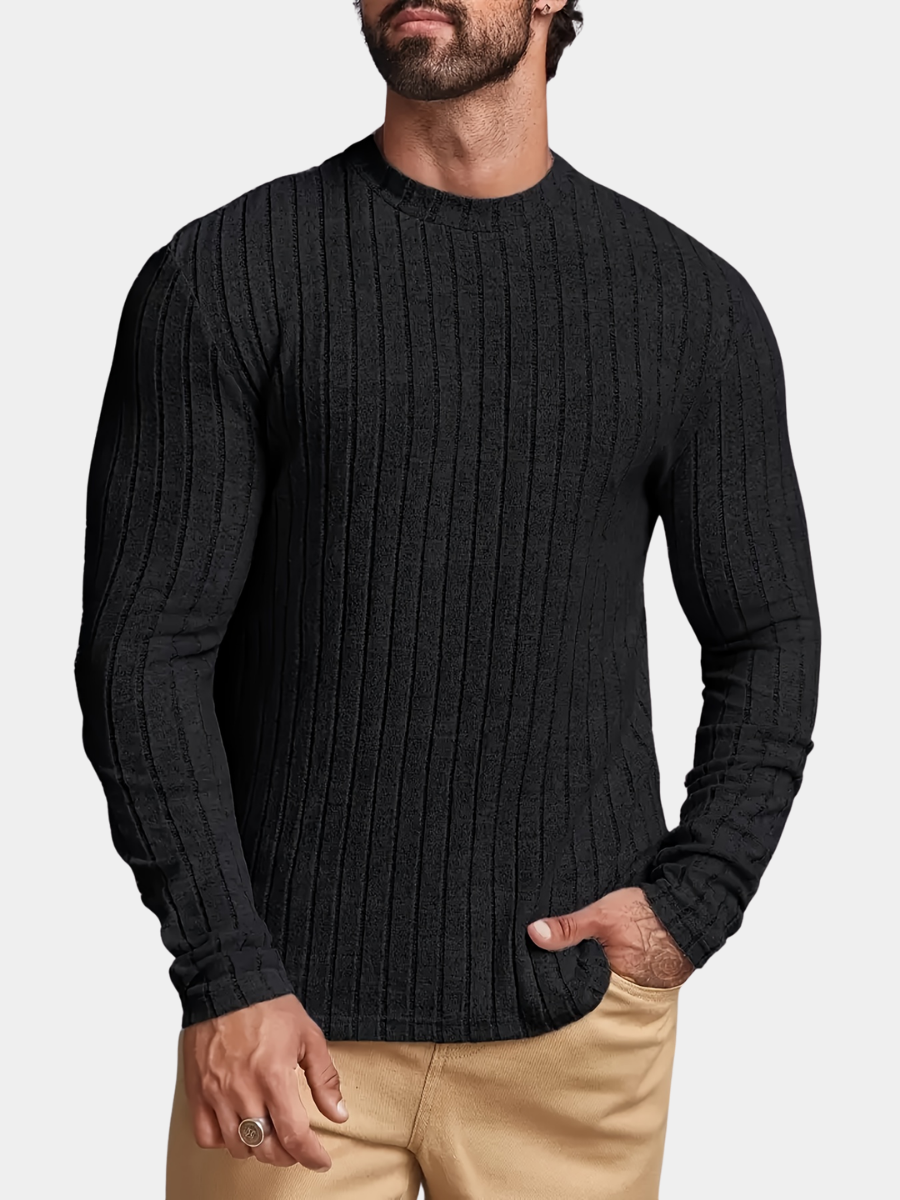 Men's Ribbed Sweater with Round Neck, Slim Fit