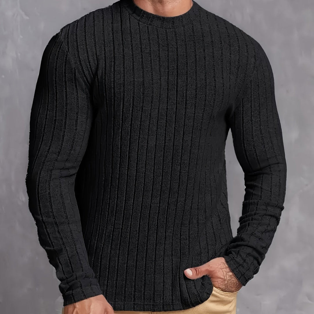 Men's Ribbed Sweater with Round Neck, Slim Fit