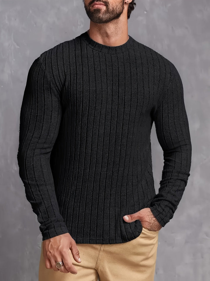 Men's Ribbed Sweater with Round Neck, Slim Fit