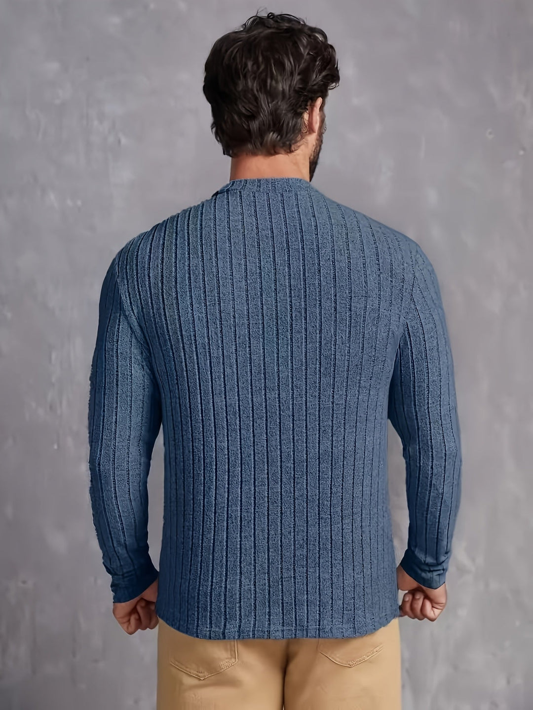 Men's Ribbed Sweater with Round Neck, Slim Fit