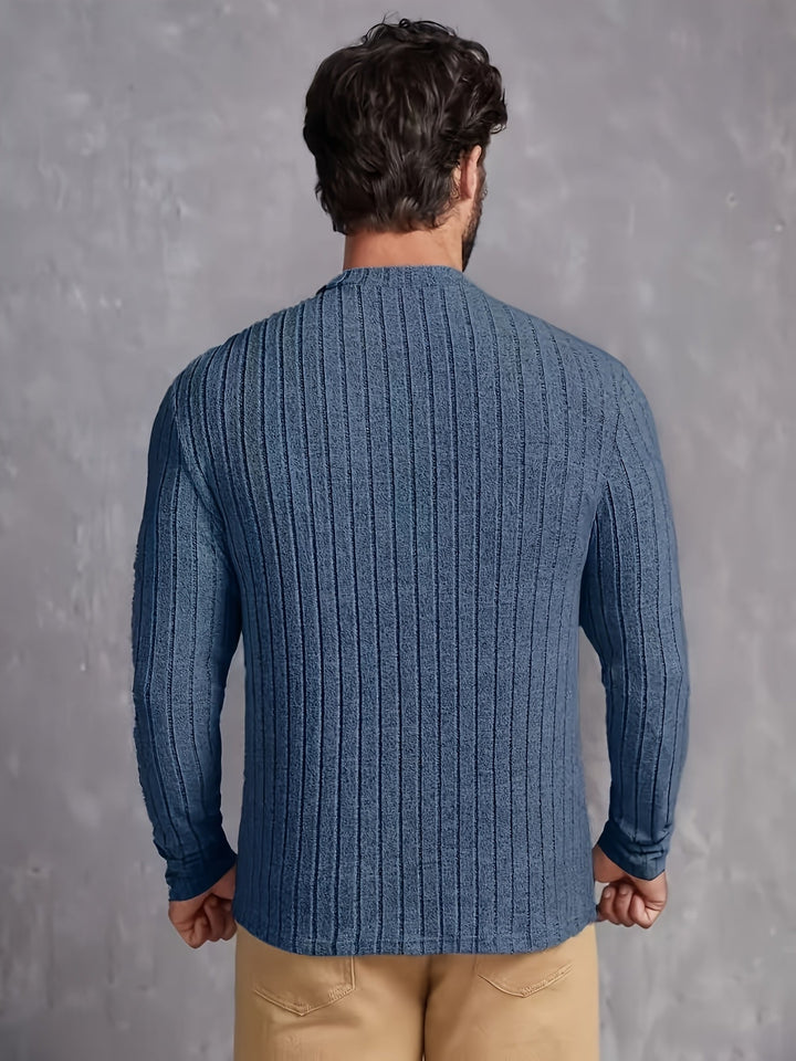 Men's Ribbed Sweater with Round Neck, Slim Fit