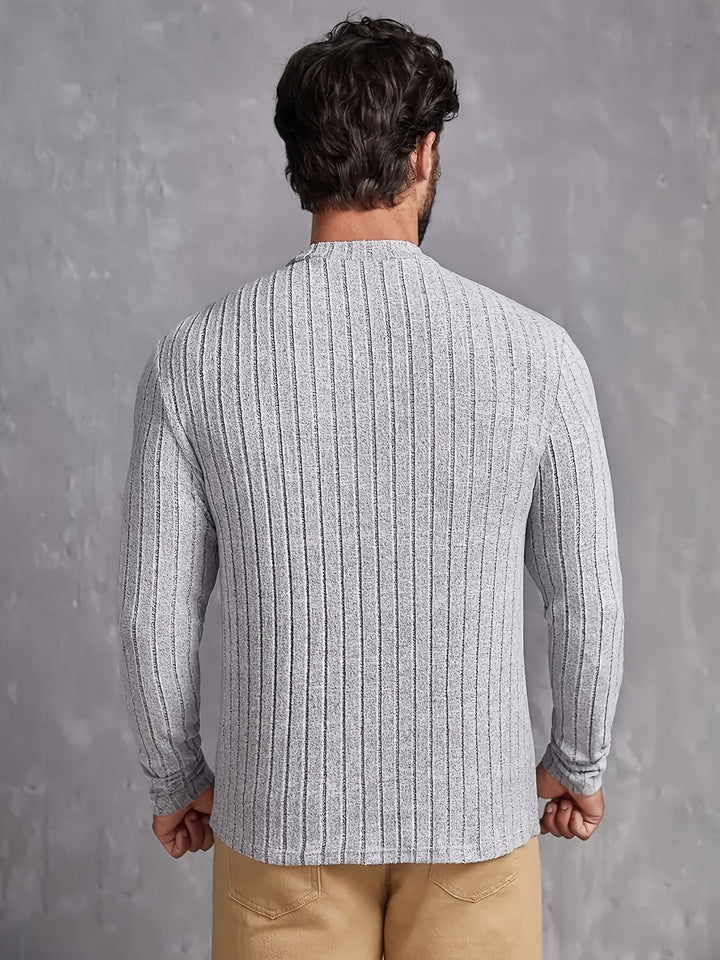 Men's Ribbed Sweater with Round Neck, Slim Fit