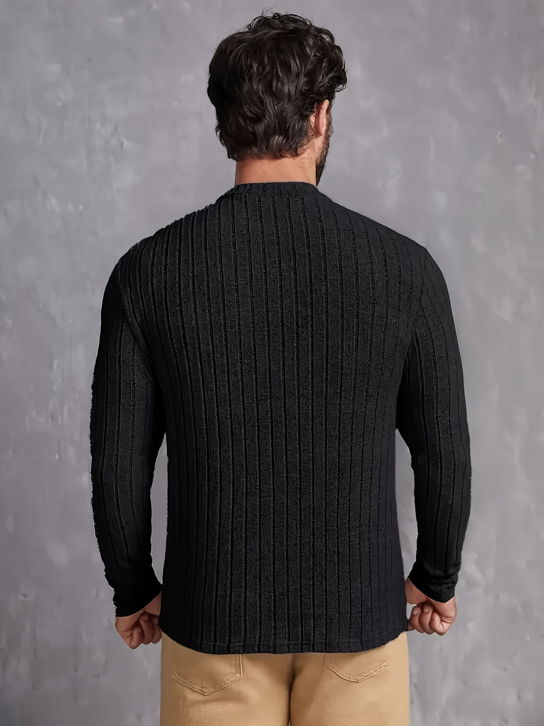 Men's Ribbed Sweater with Round Neck, Slim Fit