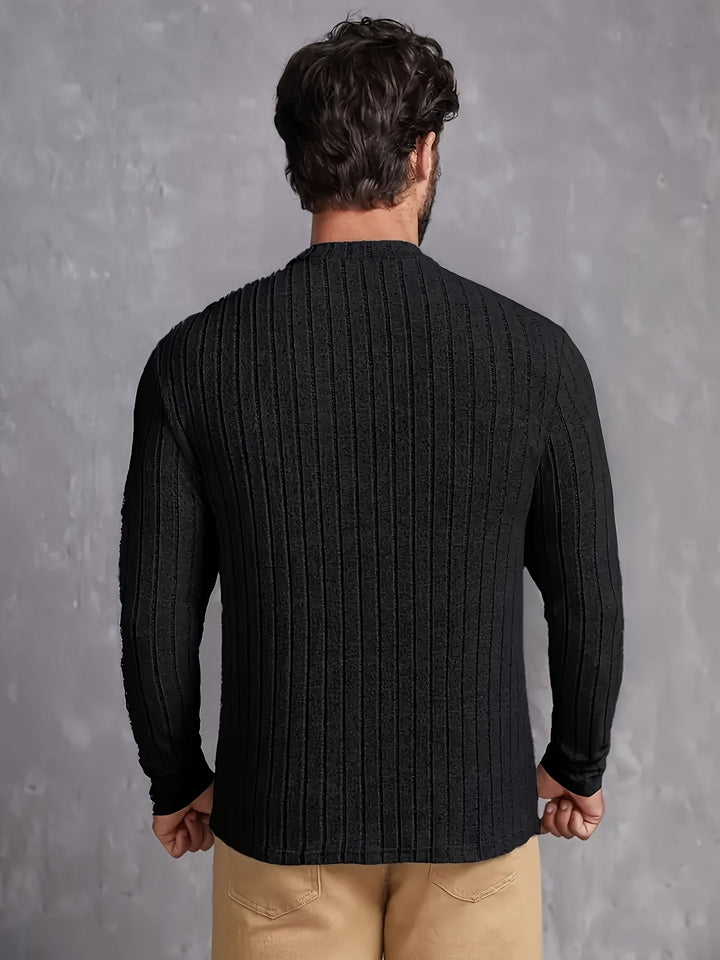 Men's Ribbed Sweater with Round Neck, Slim Fit