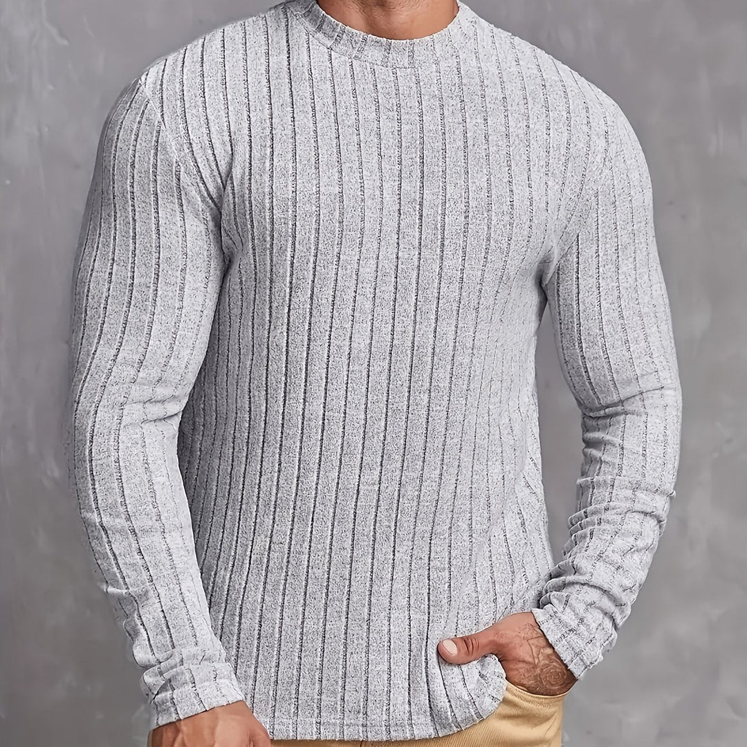 Men's Ribbed Sweater with Round Neck, Slim Fit